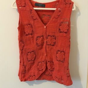 Primark Size Small Coral Women's Crochet Sleeveless Button Down Vest Top